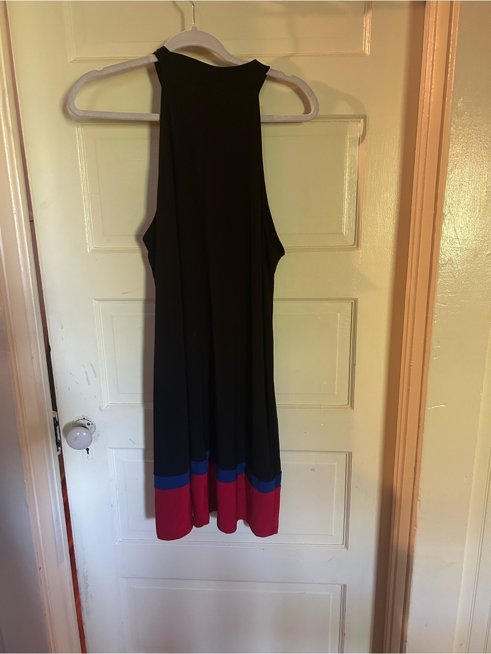 Nicole Miller Black Midi Dress with Red and Blue Hem